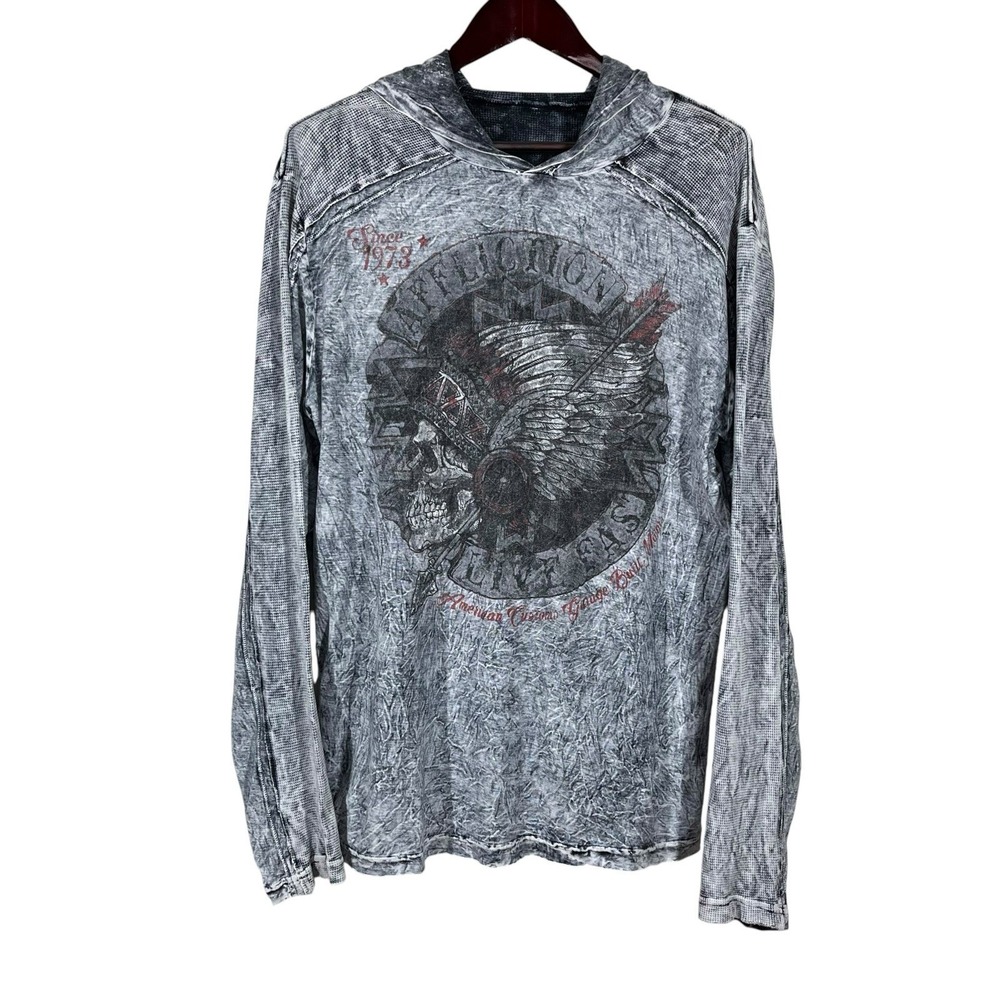 Affliction American Customs Reversible Pullover Mens L Hoodie Skull Headdress